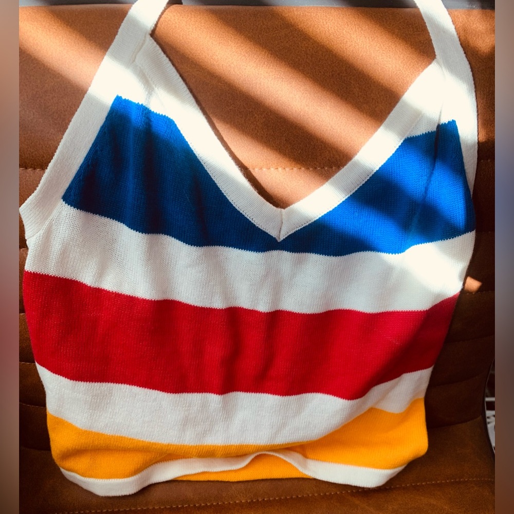 Knitted 70’s inspired colorful halter top